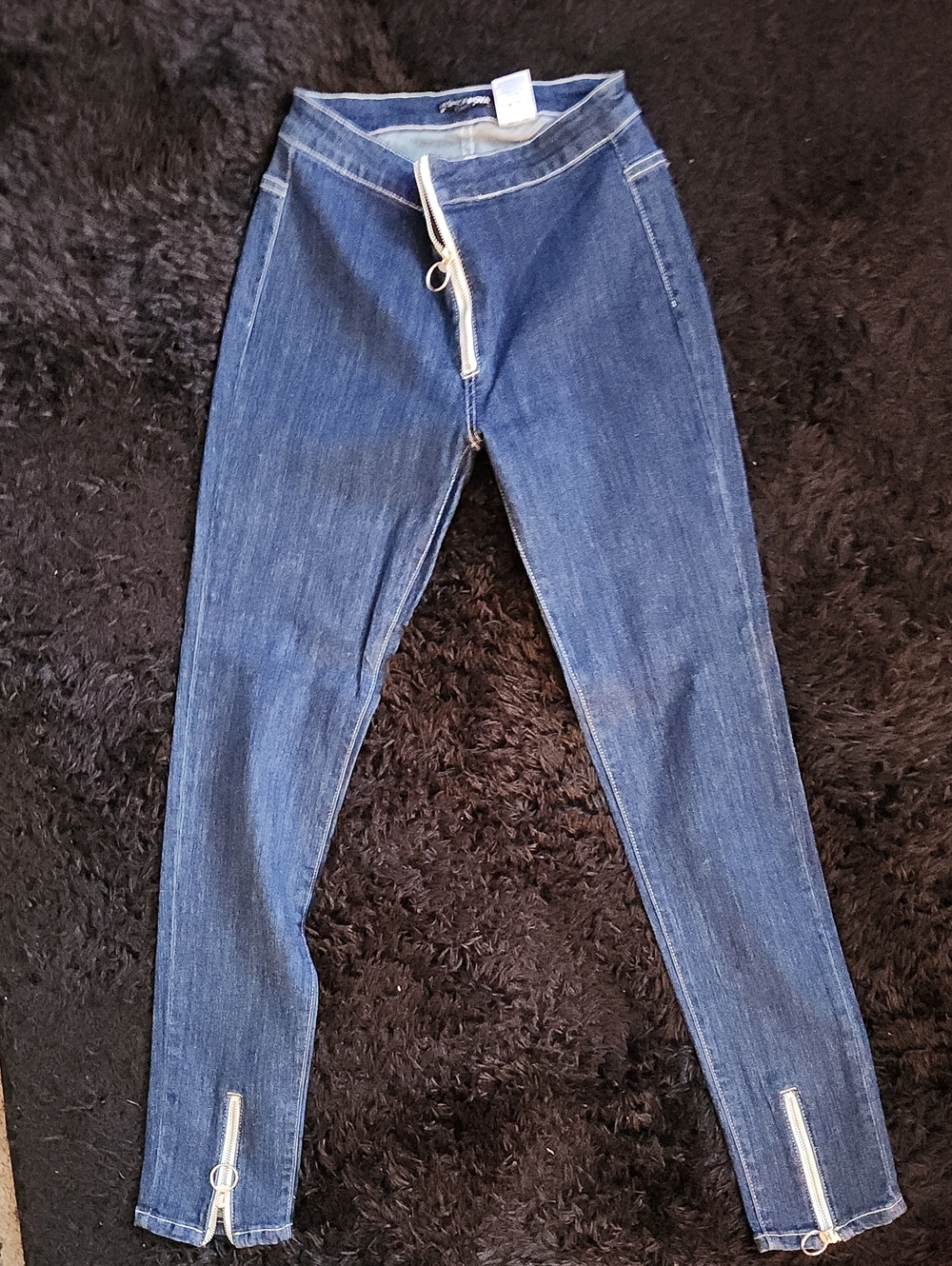 Fashion Nova Dark Blue Stretch Jeggings with Ankle Zippers